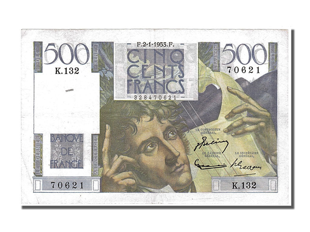 Francia, 500 Francs, 500 F 1945-1953 ''Chateaubriand'', 1953, KM:129c, 1953-0...