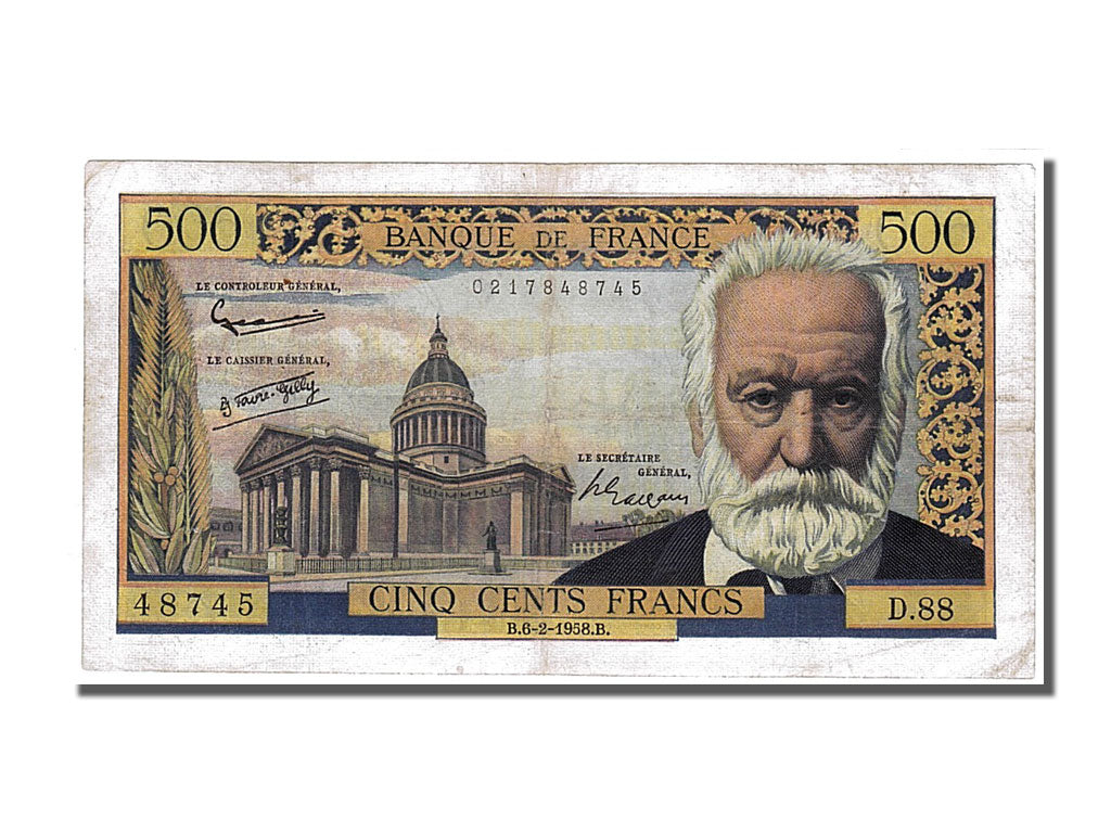 France, 500 Francs, 500 F 1954-1958 ''Victor Hugo'', 1958, KM #133b,...
