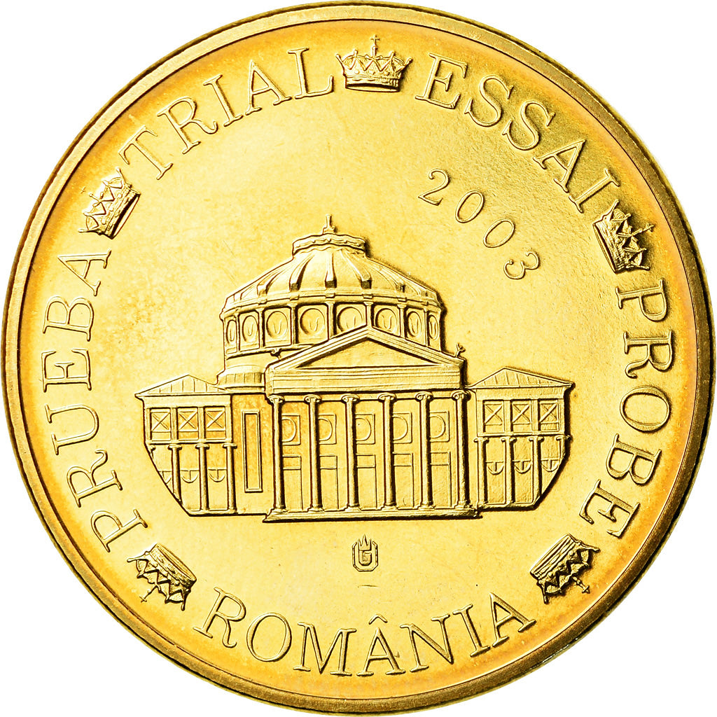 Romania, medaglia, 50 C, Essai Trial, 2003, FDC, Doratura in rame-nichel