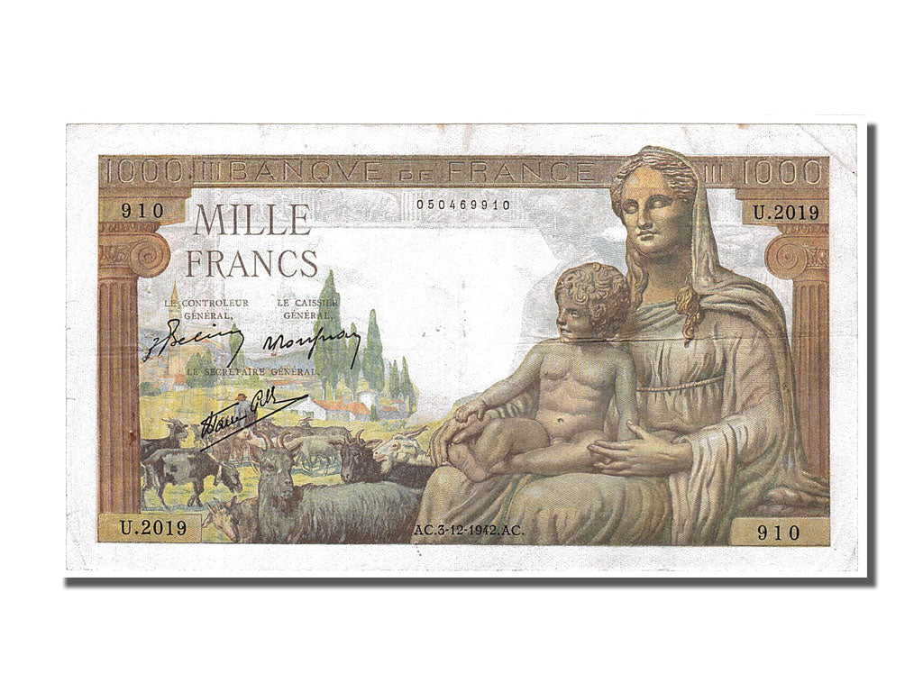 France, 1000 Francs, 1 000 F 1942-1943 ''Déesse Déméter'', 1942, KM #102, 194...
