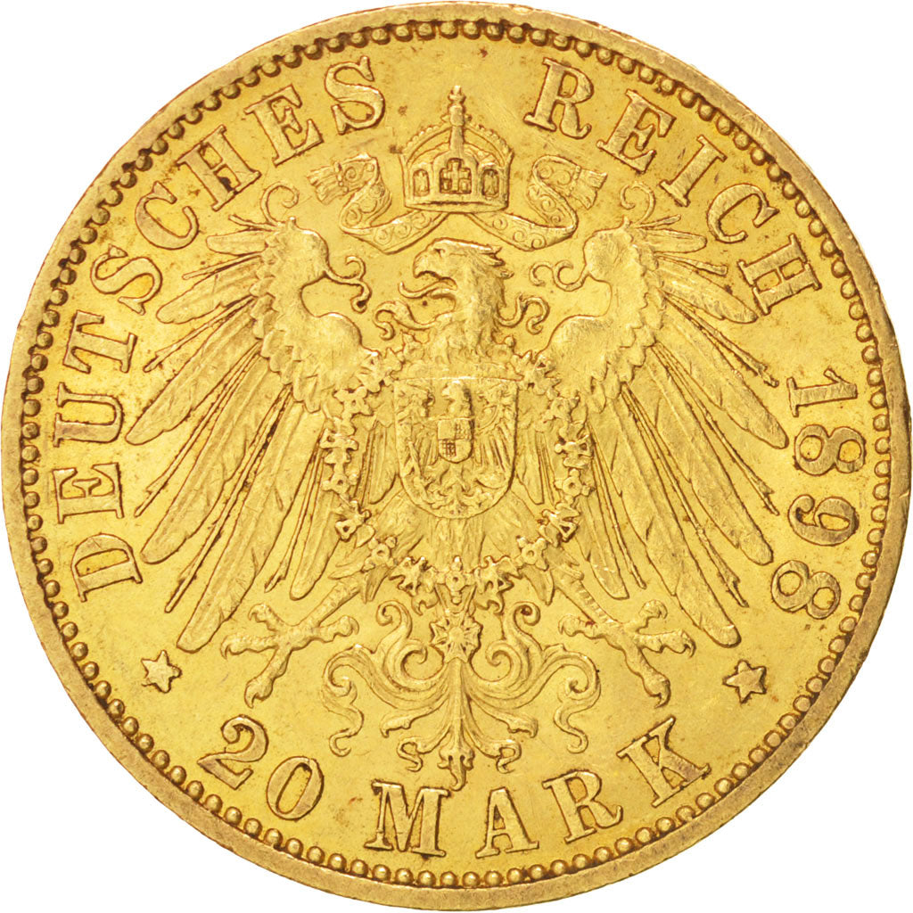 German States, PRUSSIA, Wilhelm II, 20 Mark, 1898, Berlin, AU(55-58),Gold,KM 521