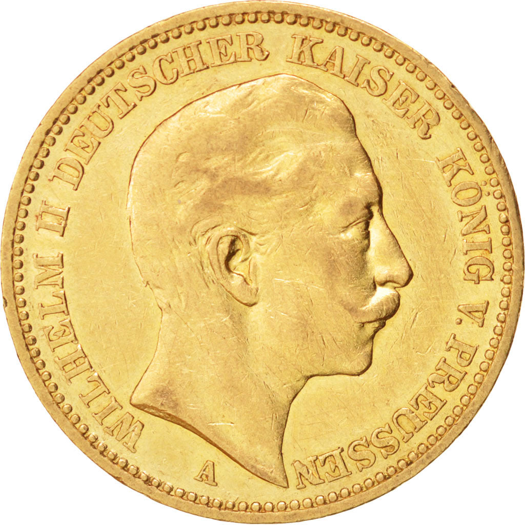 German States, PRUSSIA, Wilhelm II, 20 Mark, 1890, Berlin, AU(50-53),Gold,KM 521