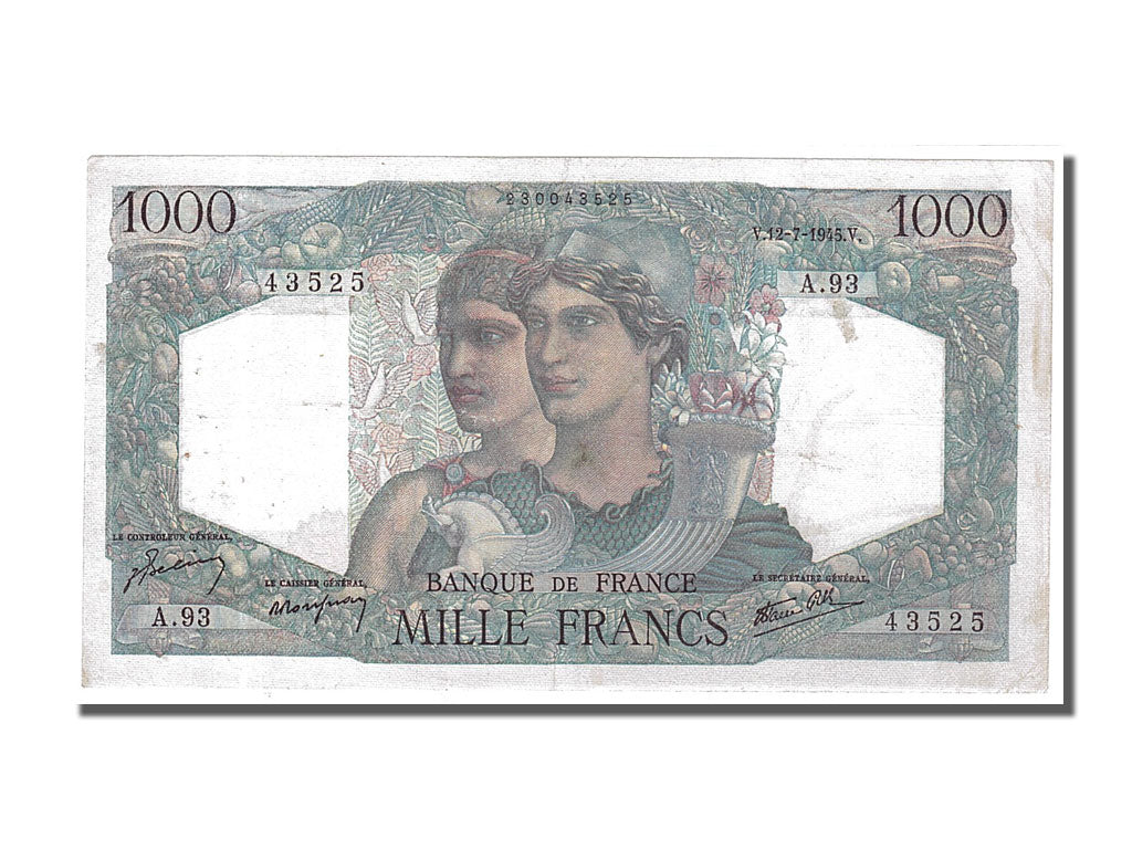 France, 1000 Francs, 1 000 F 1945-1950 ''Minerve et Hercule'', 1945, KM #130a,..