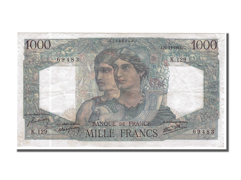 France, 1000 Francs, 1 000 F 1945-1950 ''Minerve et Hercule'', 1945, KM #130a,..