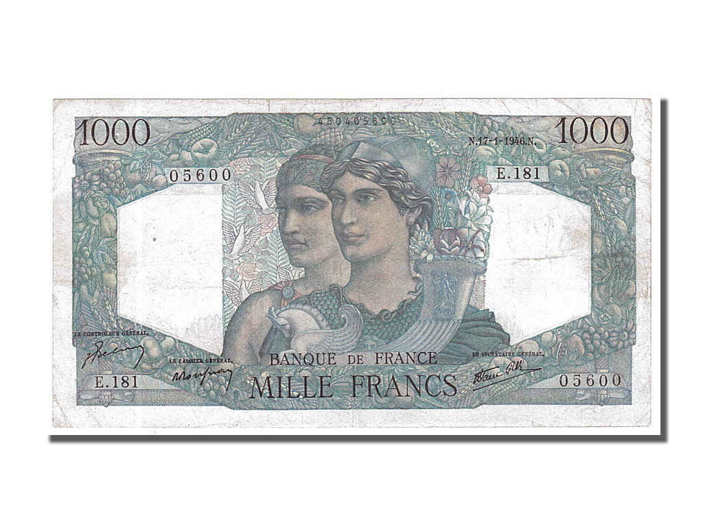 France, 1000 Francs, 1 000 F 1945-1950 ''Minerve et Hercule'', 1946, KM #130a,..