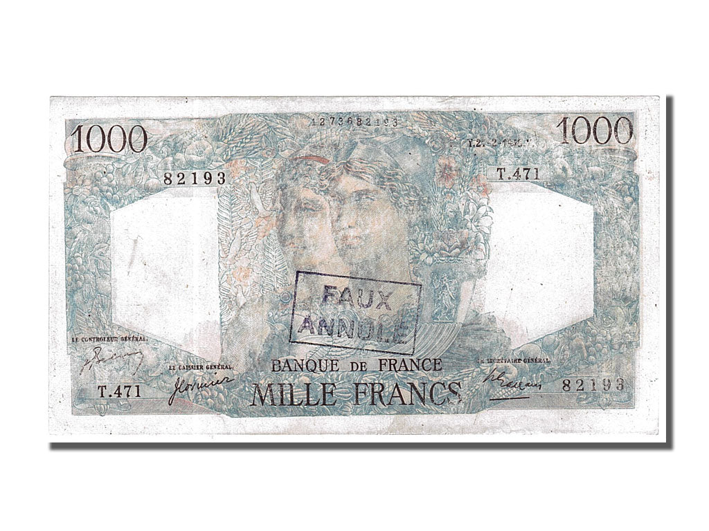 Geldschein, Frankreich, 1000 Francs, 1 000 F 1945-1950 ''Minerve et Hercule''