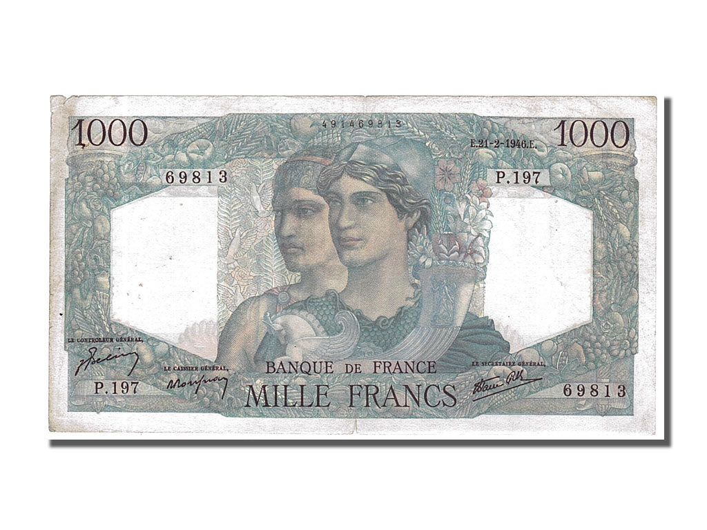 France, 1000 Francs, 1 000 F 1945-1950 ''Minerve et Hercule'', 1946, KM #130a,..