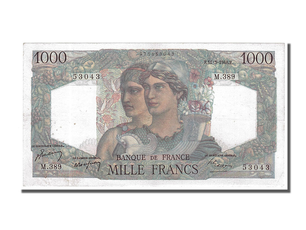 France, 1000 Francs, 1 000 F 1945-1950 ''Minerve et Hercule'', 1948, KM #130b,..