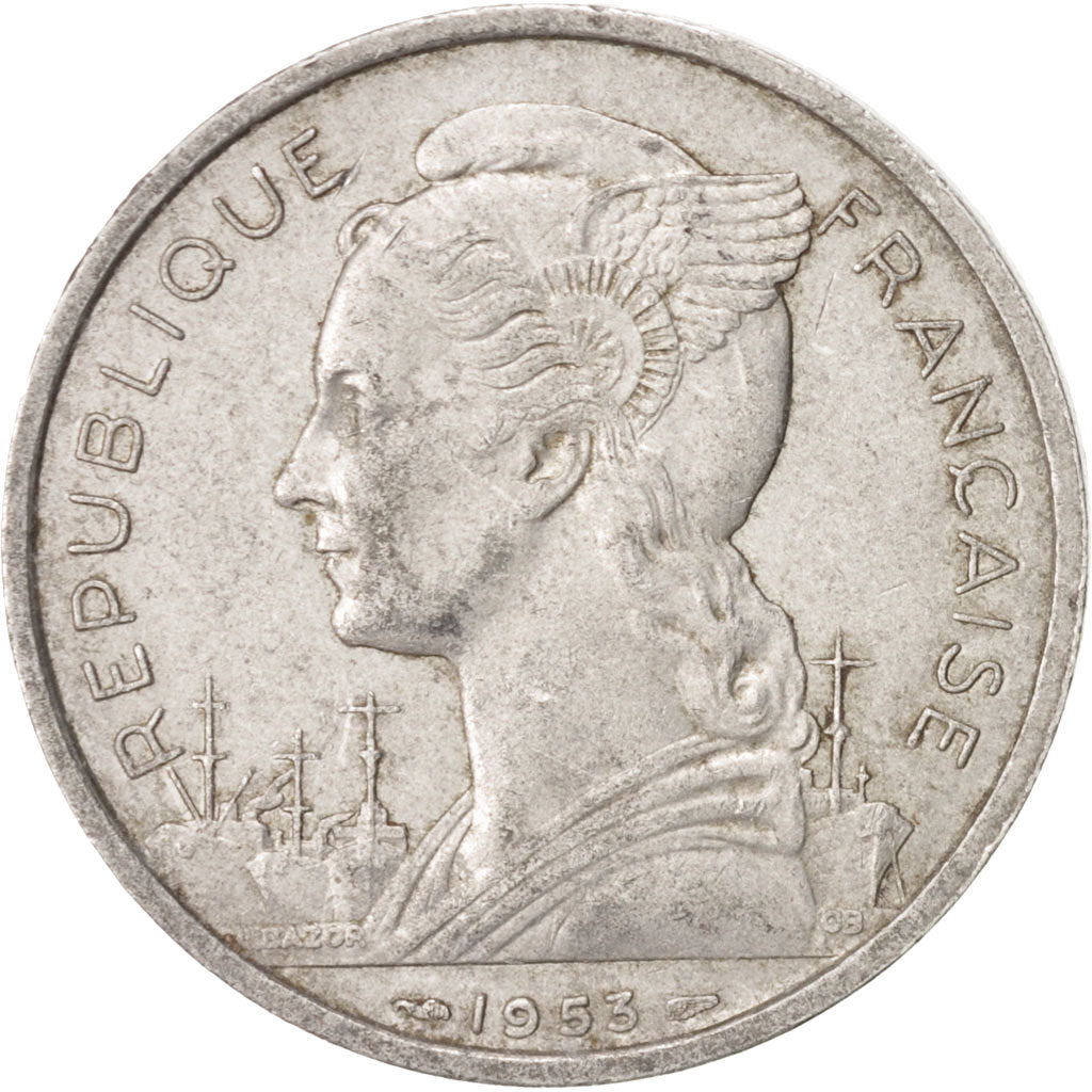 Madagascar, 5 Francs, 1953, Paris, EF(40-45), Aluminum, KM:5