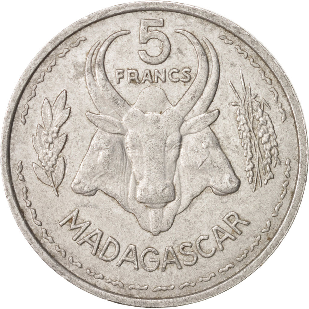 Madagascar, 5 Francs, 1953, Paris, EF(40-45), Aluminum, KM:5