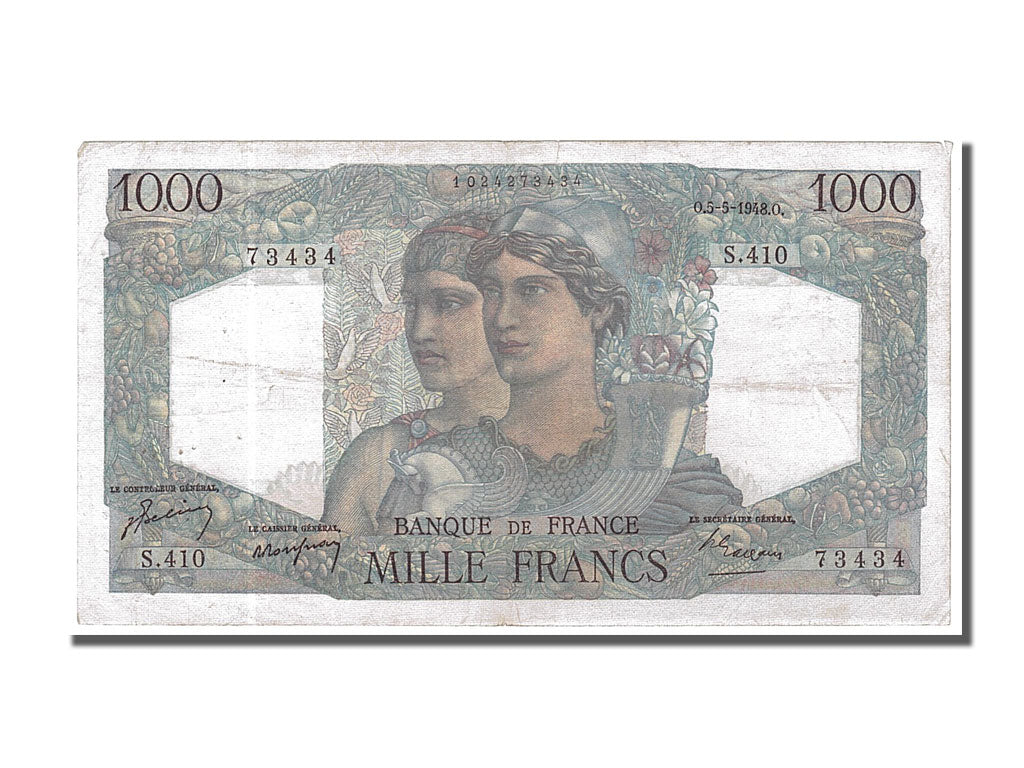 France, 1000 Francs, 1 000 F 1945-1950 ''Minerve et Hercule'', 1948, KM #130b,..