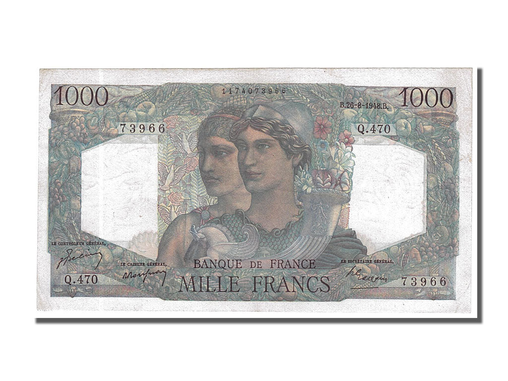 France, 1000 Francs, 1 000 F 1945-1950 ''Minerve et Hercule'', 1948, KM #130b,..
