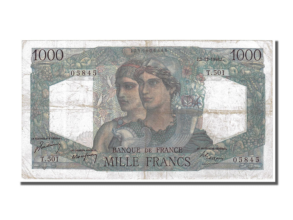 France, 1000 Francs, 1 000 F 1945-1950 ''Minerve et Hercule'', 1948, KM #130b,..