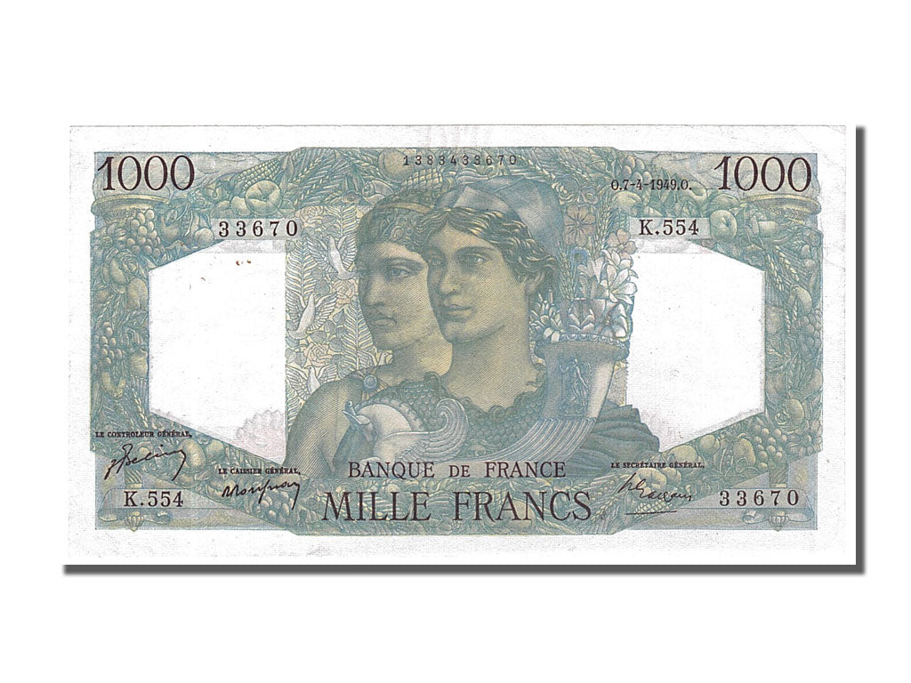 Banknote, France, 1000 Francs, 1 000 F 1945-1950 ''Minerve et Hercule'', 1949