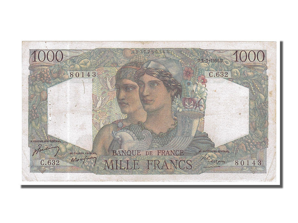 France, 1000 Francs, 1 000 F 1945-1950 ''Minerve et Hercule'', 1950, KM #130b,..