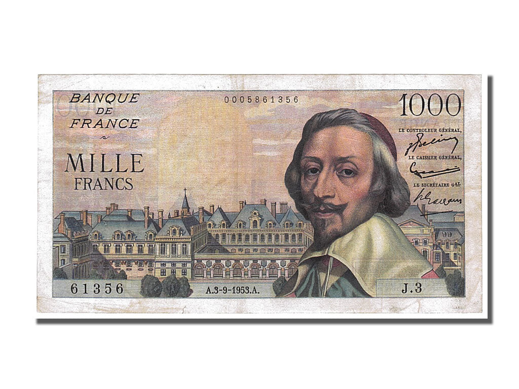 Francia, 1000 Francs, 1 000 F 1953-1957 ''Richelieu'', 1953, KM:134a, 1953-09...