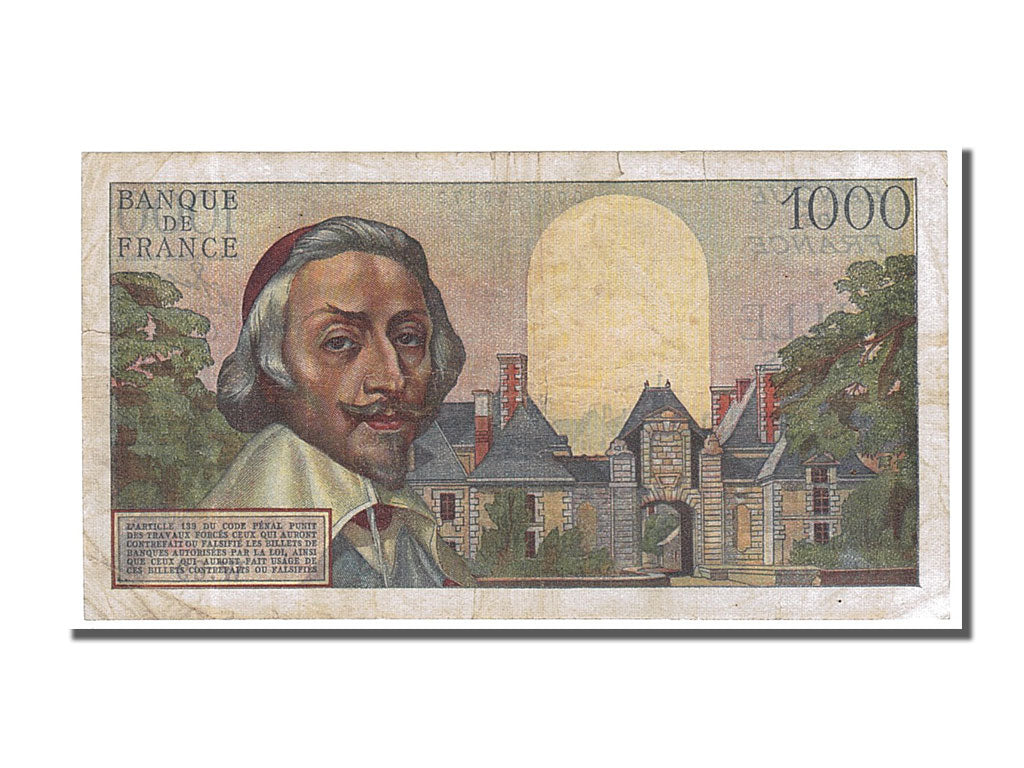 France, 1000 Francs, 1 000 F 1953-1957 ''Richelieu'', 1954, KM #134a,...