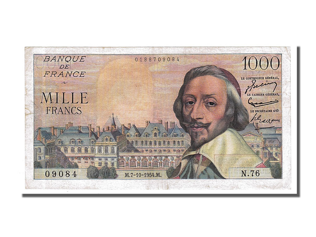France, 1000 Francs, 1 000 F 1953-1957 ''Richelieu'', 1954, KM #134a,...