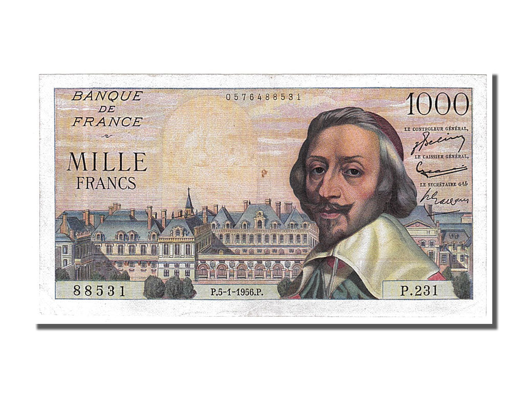 France, 1000 Francs, 1 000 F 1953-1957 ''Richelieu'', 1956, KM #134a,...