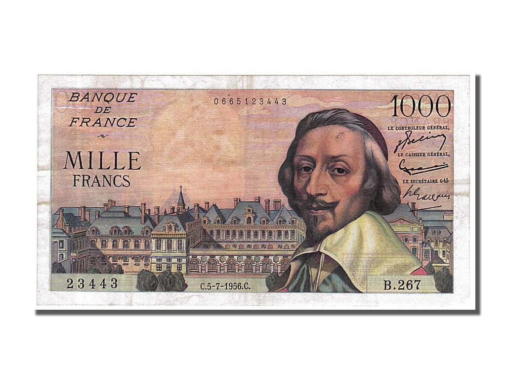 France, 1000 Francs, 1 000 F 1953-1957 ''Richelieu'', 1956, KM #134a,...