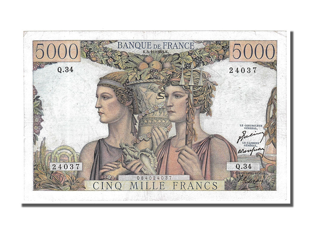 Francia, 5000 Francs, 5 000 F 1949-1957 ''Terre et Mer'', 1949, KM:131a, 1949...