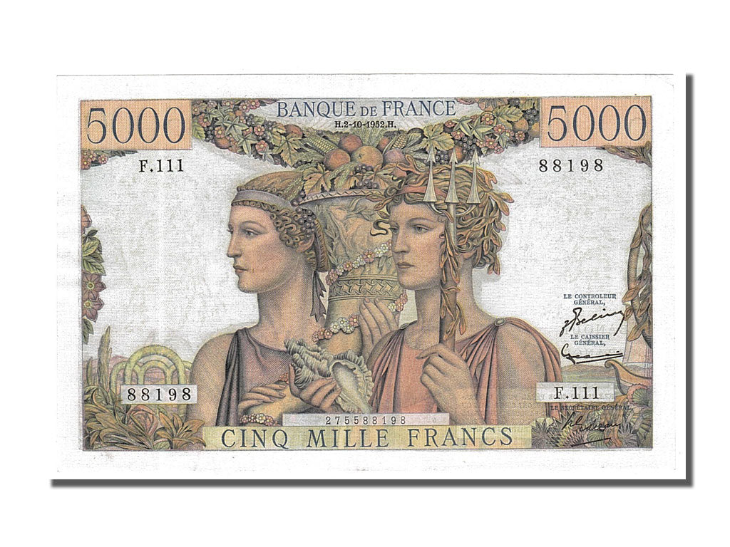 France, 5000 Francs, 5 000 F 1949-1957 ''Terre et Mer'', 1952, KM #131c,...