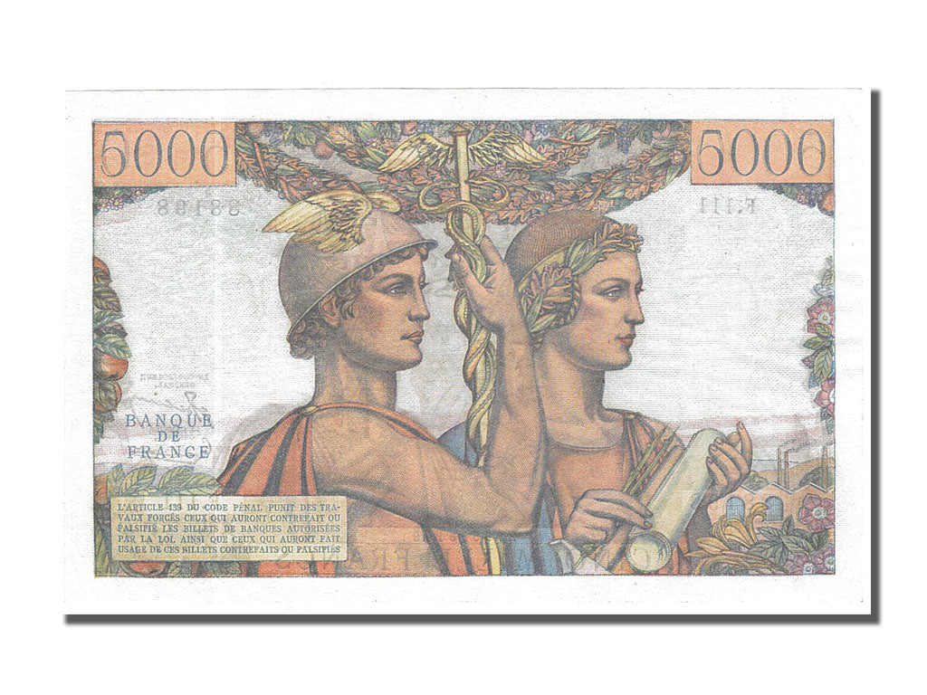 France, 5000 Francs, 5 000 F 1949-1957 ''Terre et Mer'', 1952, KM #131c,...
