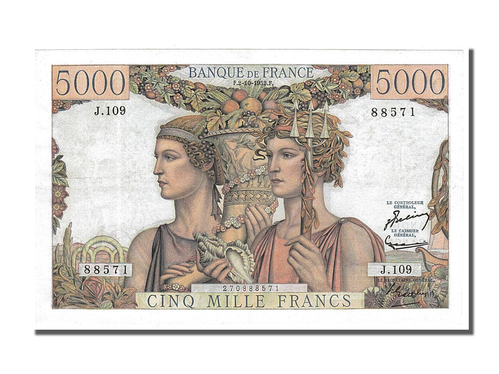 France, 5000 Francs, 5 000 F 1949-1957 ''Terre et Mer'', 1952, KM #131c,...