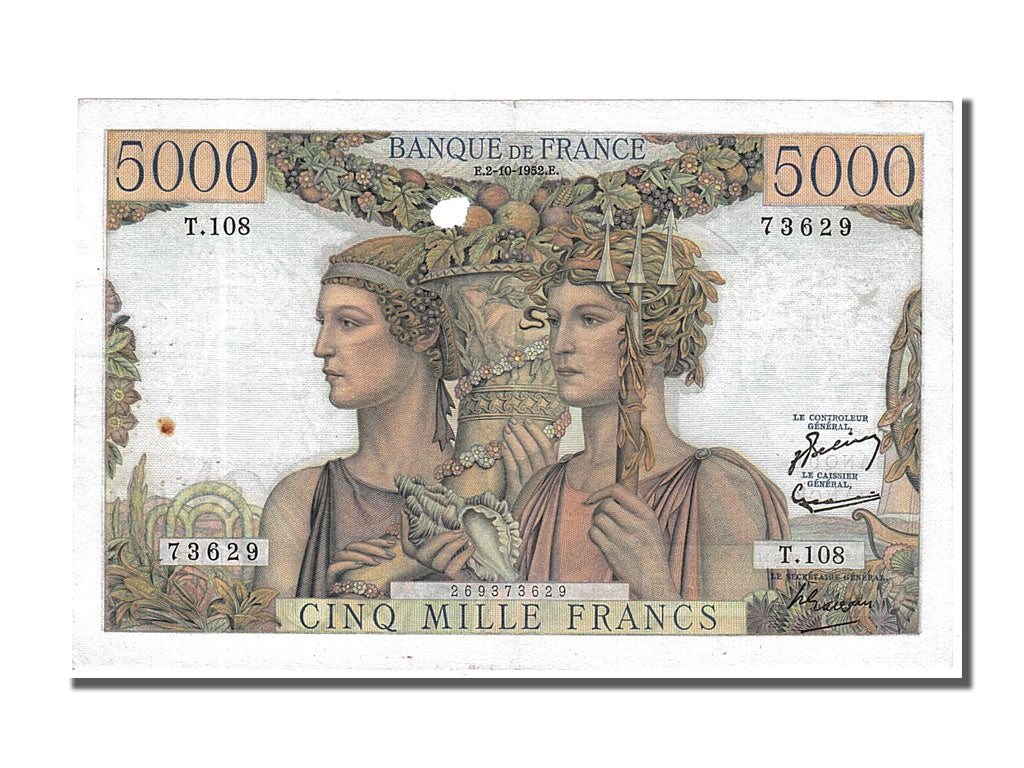 France, 5000 Francs, 5 000 F 1949-1957 ''Terre et Mer'', 1952, KM #131c,...