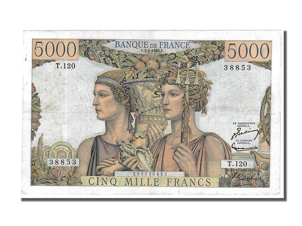 Banknote, France, 5000 Francs, 5 000 F 1949-1957 ''Terre et Mer'', 1953
