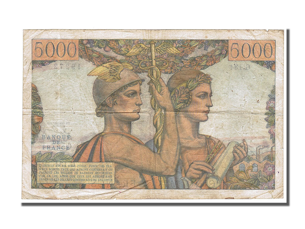 Francia, 5000 Francs, 5 000 F 1949-1957 ''Terre et Mer'', 1953, KM:131c, 1953...