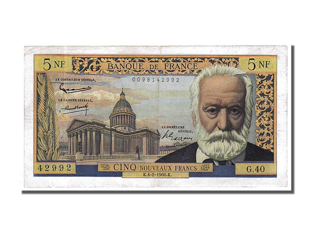 Banknote, France, 5 Nouveaux Francs, 5 NF 1959-1965 ''Victor Hugo'', 1960