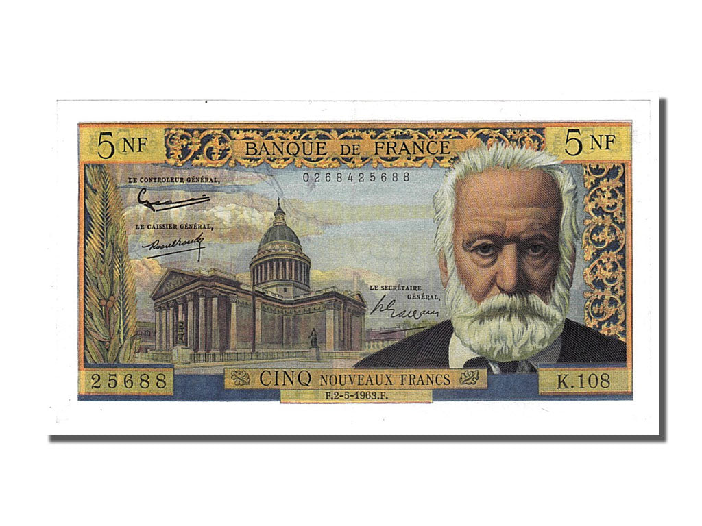 Biljet, Frankrijk, 5 Nouveaux Francs, 5 NF 1959-1965 ''Victor Hugo'', 1963