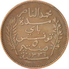 Coin, Tunisia, Muhammad al-Nasir Bey, 5 Centimes, 1917, Paris, EF(40-45)
