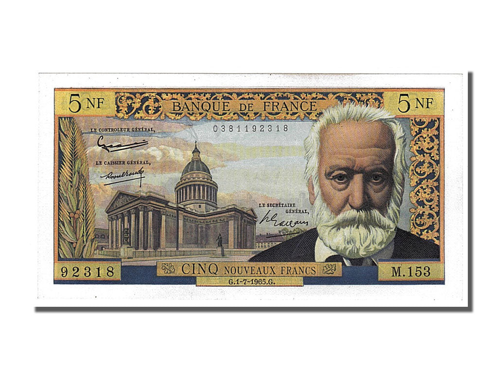 Biljet, Frankrijk, 5 Nouveaux Francs, 5 NF 1959-1965 ''Victor Hugo'', 1965