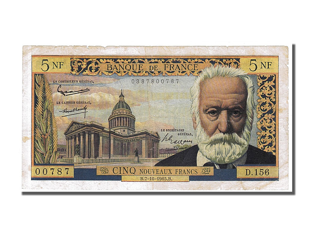 Francia, 5 Nouveaux Francs, 5 NF 1959-1965 ''Victor Hugo'', 1965, KM:141a, 19...