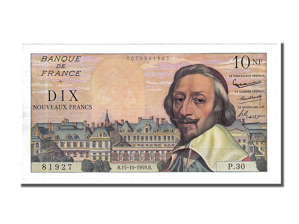 France, 10 Nouveaux Francs, 10 NF 1959-1963 ''Richelieu'', 1959, KM #142a,...