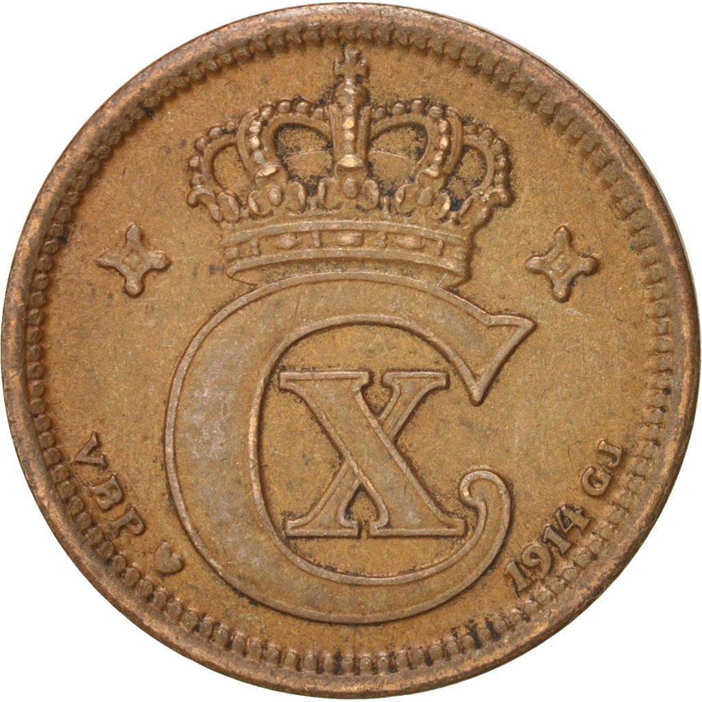 Denmark, Christian X, 2 Öre, 1914, Copenhagen, AU(50-53), Bronze, KM:813.1