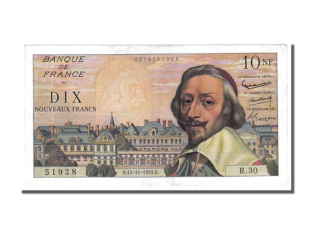 France, 10 Nouveaux Francs, 10 NF 1959-1963 ''Richelieu'', 1959, KM #142a,...