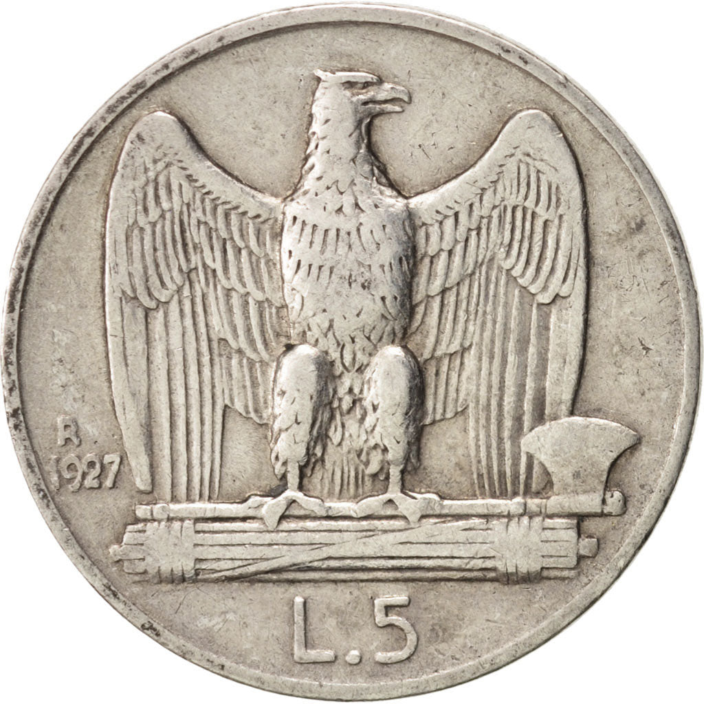 Italy, Vittorio Emanuele III, 5 Lire, 1927, Rome, EF(40-45), Silver, KM:67.1