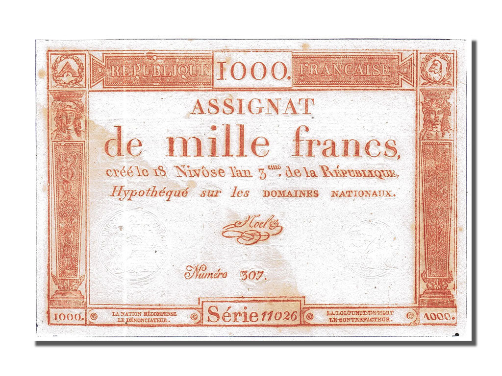 Francia, 1000 Francs, 1795, Noel, 1795-01-07, SPL-, Lafaurie:175