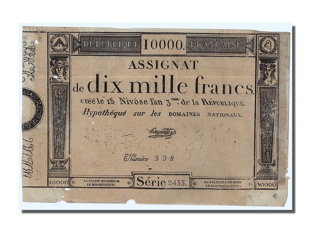FRANCE, 10 000 Francs, 1795, 1795-01-07, EF(40-45), Lafaurie #177, FRANCE, 10...
