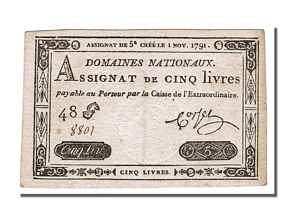 Biljet, Frankrijk, 5 Livres, 1791, SUP, KM:A50, Lafaurie:145