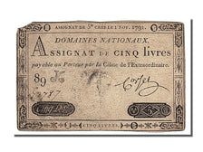 FRANCE, 5 Livres, 1791, 1791-11-01, VF(20-25), Lafaurie #145, FRANCE, 5 Livres,.