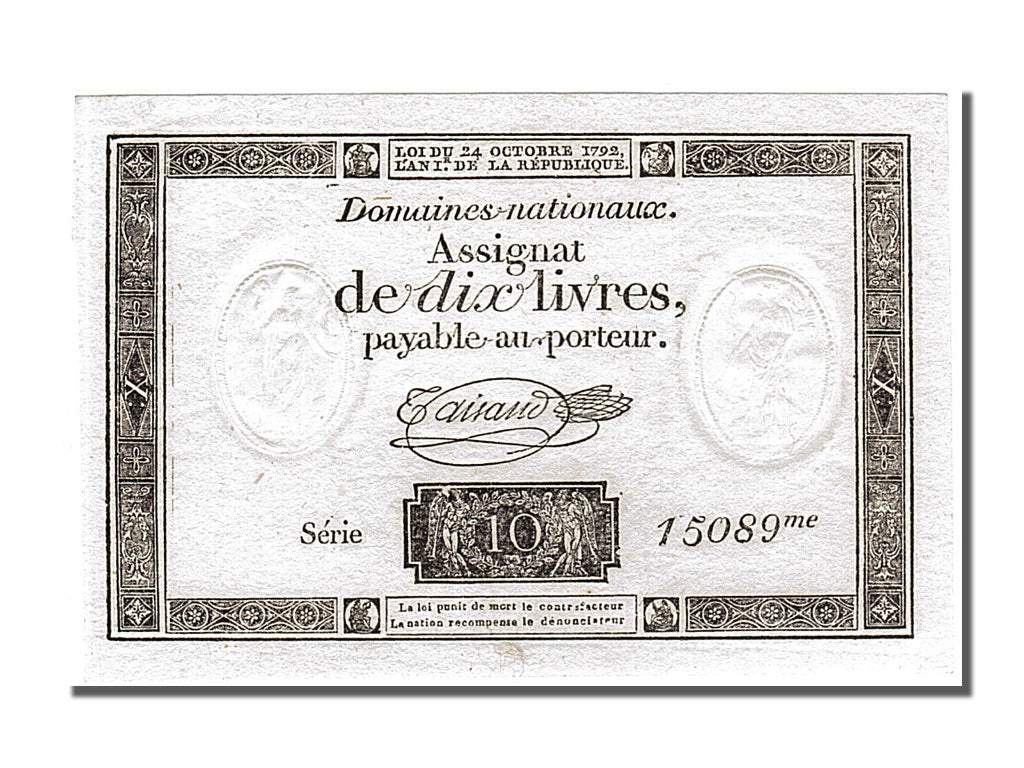 France, 10 Livres, 1792, KM #A66b, 1792-10-24, UNC(65-70), Lafaurie #161b,...