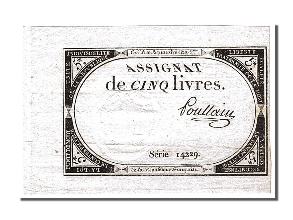 FRANCE, 5 Livres, 1793, 1793-10-31, AU(55-58), Lafaurie #171, FRANCE, 5 Livres,.