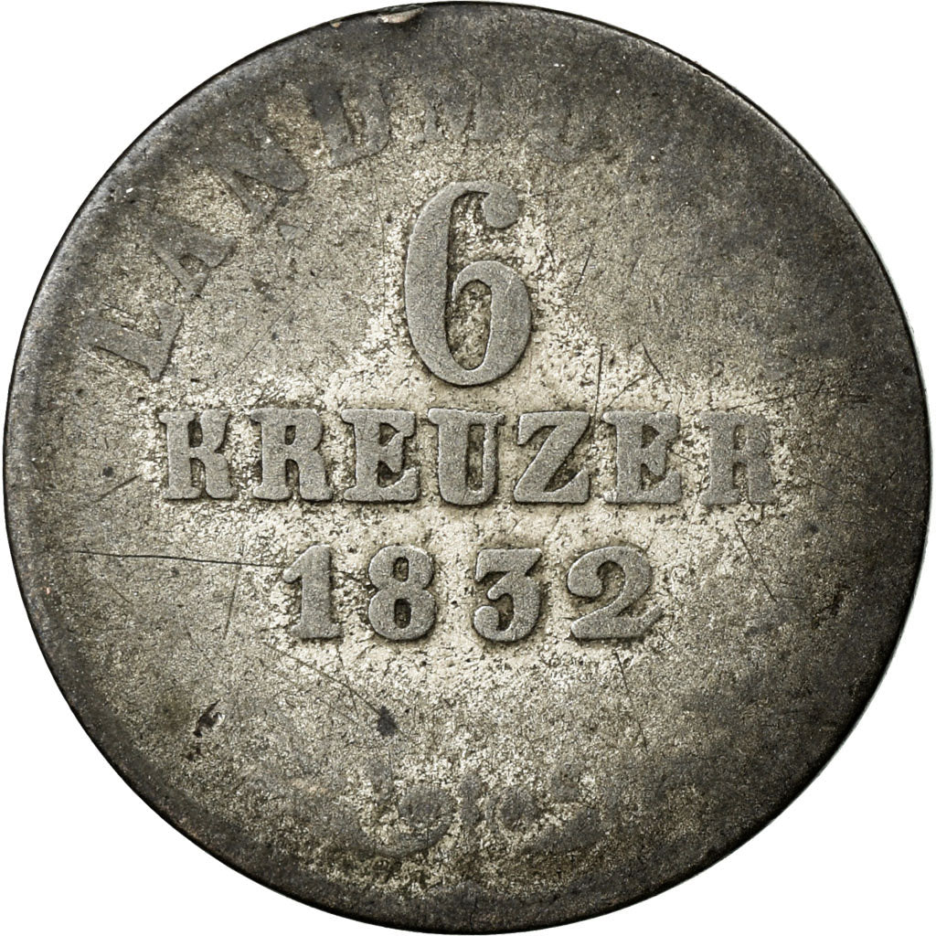 Coin, German States, SAXE-MEININGEN, Bernhard II, 6 Kreuzer, 1832, VF(20-25)