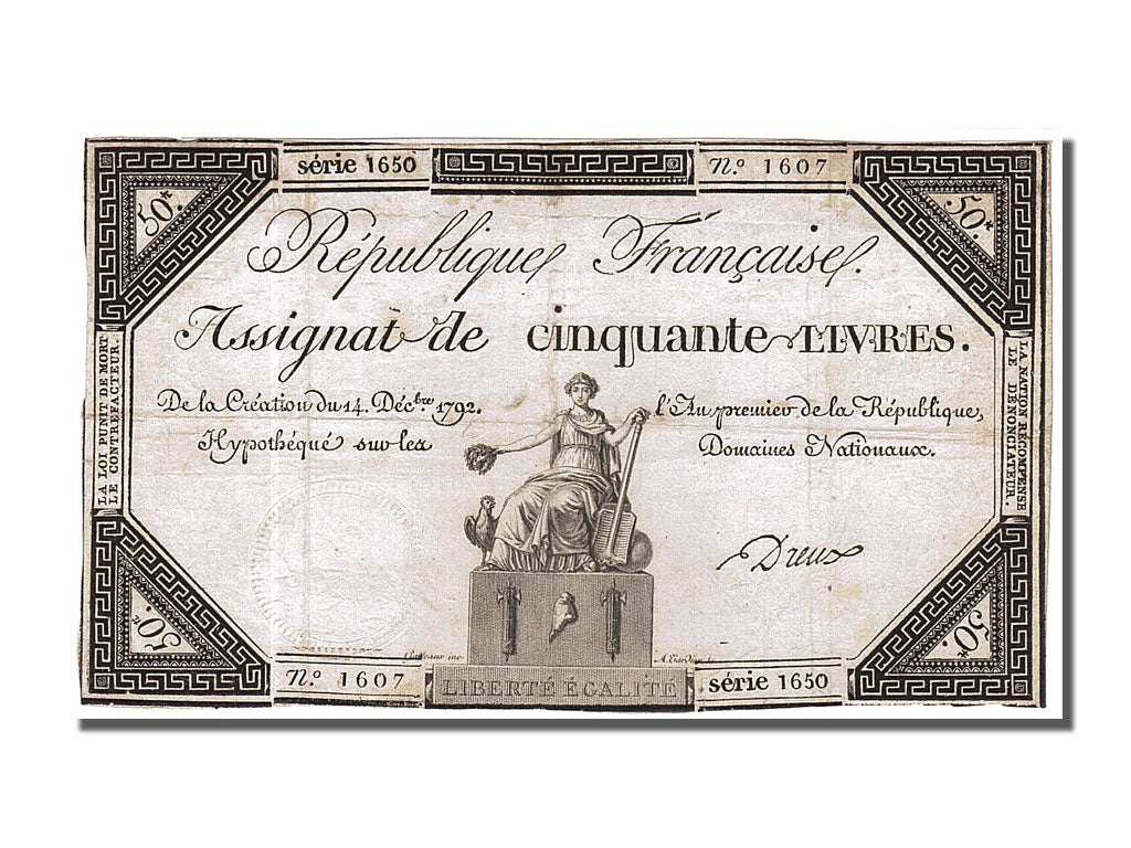 50 Livres type Domaines Nationaux, signé Dreux