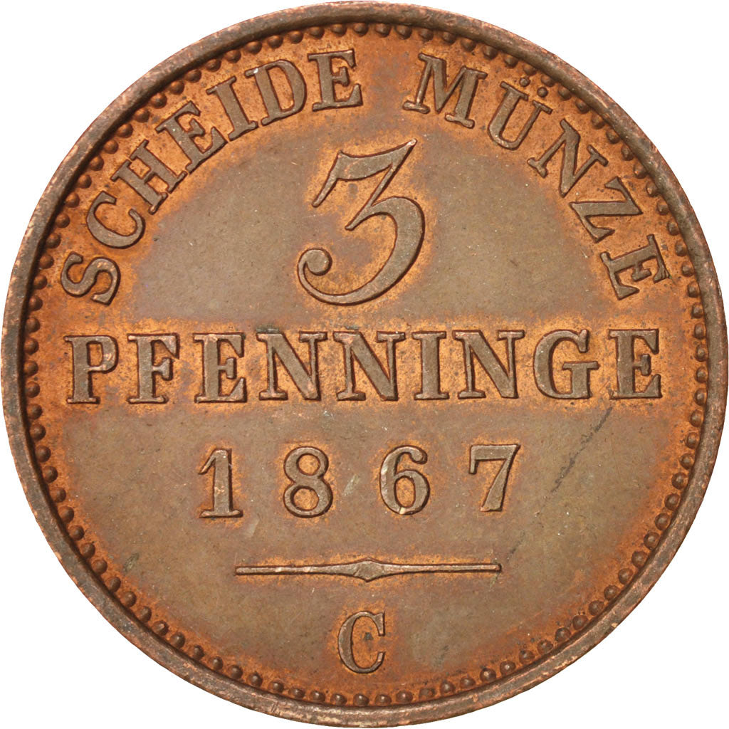 German States, PRUSSIA, Wilhelm I, 3 Pfennig, 1867, Cleves, AU(55-58), KM 482
