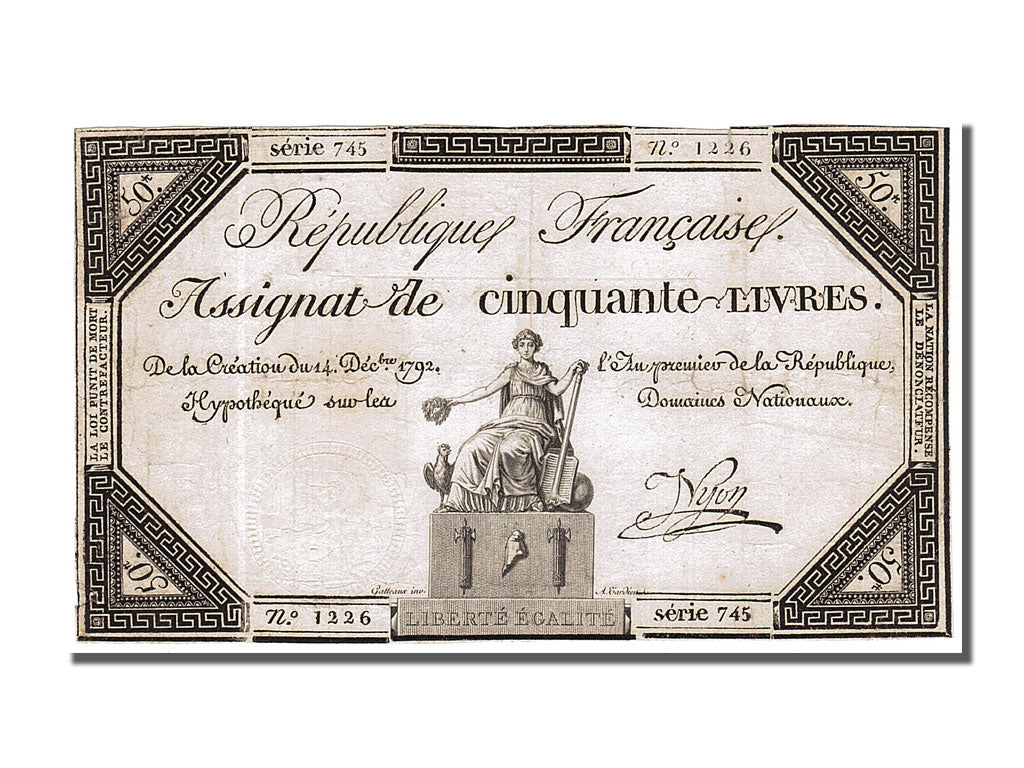 France, 50 Livres, 1792, KM #A72, 1792-12-14, EF(40-45), Lafaurie #164, France,.